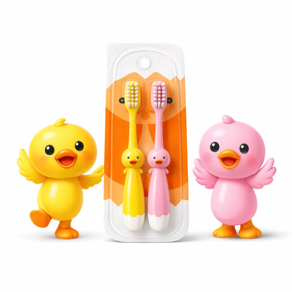 Kids Toothbrush Soft Bristles 2 Pack (Yellow & Pink) | Cute Duck Design Baby Toothbrush | Ultra Soft Child Tooth Brush for Boys & Girls | Age 2-8 Years | Small Head, Easy Grip Handle-image-40