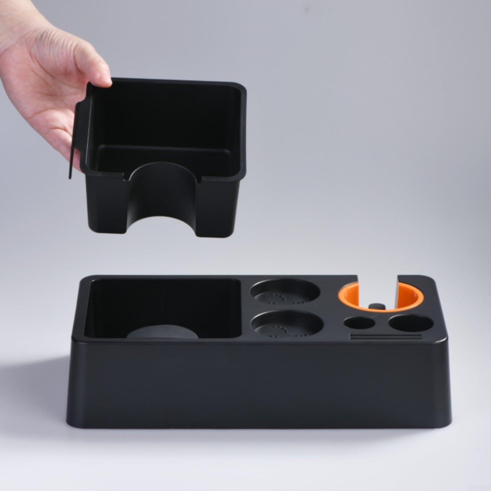 Espresso-Klopfbox mit rutschfestem Boden, Kaffee-Werkzeug für 51/53/58 mm Siebträger, ABS-Material, 32 x 14,8 x 7,5 cm, Schwarz, ultimatives Kaffee-Zubehör
