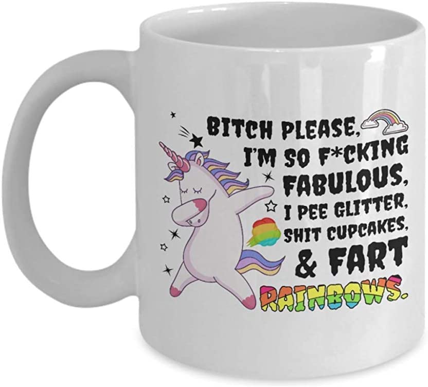 Crunchy Carrots Multicolored Ceramic Mug, Unicorn Bitch Please I’m So Fcking Fabulous I Pee Glitter, Adult, Home, Gift, Coffee Cup, Reusable, Dishwasher Safe