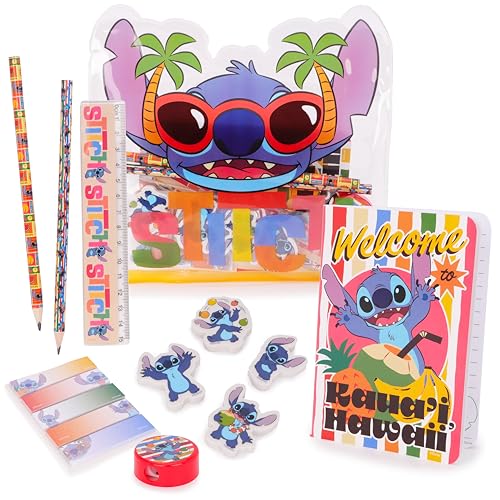 Toyland Filled Pencil Case - Includes: 1x Notebook 2 x Pencils 4 x Character Erasers 1 x Sharpener 1 x Ruler & 125 x Sticky Notes - School Stationary Set - Travel Drawing Supplies