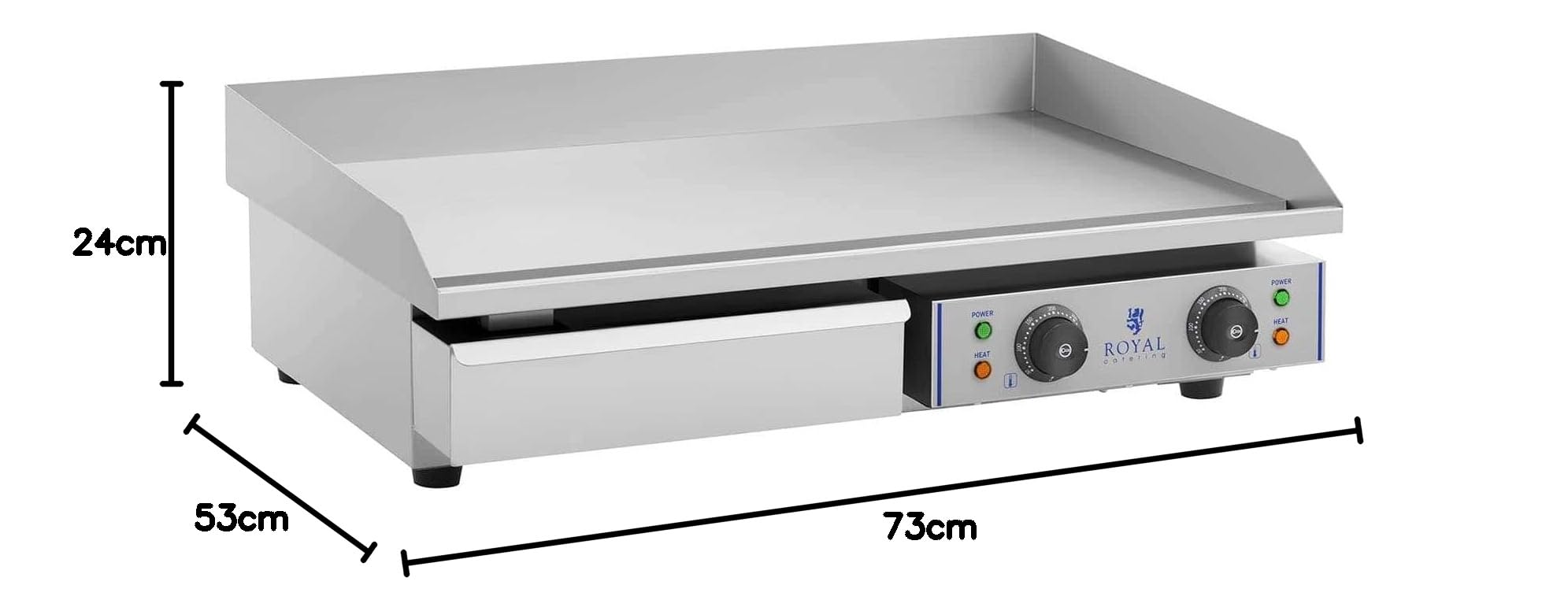 Royal Catering RCEG-75 Elektro-Grillplatte 2 x 2.200 W 72,5 cm breit Spritzschutz Grillplatte Griddleplatte Bräter Bratplatte Griddle Elektrogrill