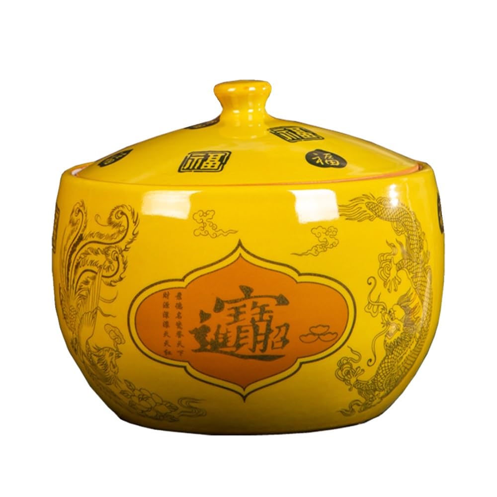 SXYHCK Chinese Ceramic Rice Jar, Large Grain Dispenser Food Storage Container With Lid Sealed, Ceramic Rice Bucket For Kitchen Flour(5kg/11lbs)