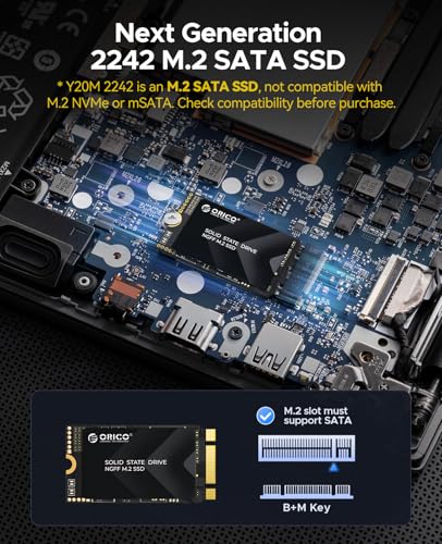 Image of ORICO 1TB M.2 2242 SATA SSD, Compact Internal Solid State Drive with TLC NAND Flash, Up to 530MB /s Read & 500MB /s Write Speeds, Compatible with Ultra-Thin Laptops, and Mini PCs - Y20M-2242