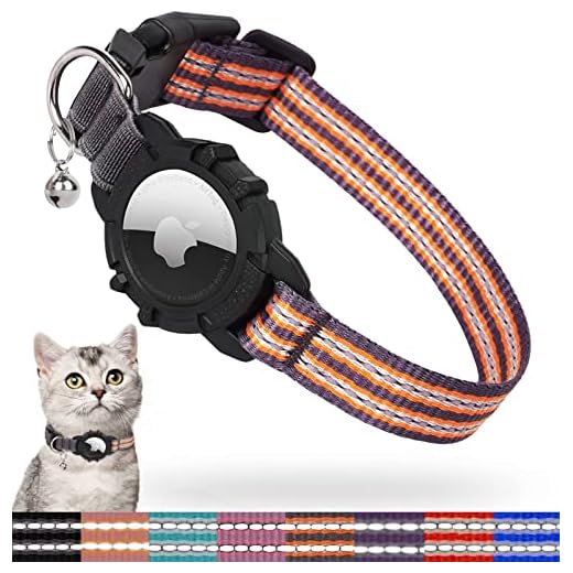 FEEYAR AirTag Cat Collar,Integrated Kitten Collar with Apple AirTag Holder, Reflective GPS Cat Collar with Bell[Orange], Lightweight Tracker Cat Collars for Girl Boy Cats, Kittens and Puppies