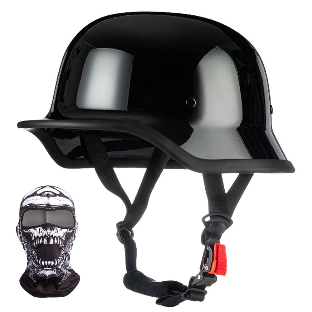 Demi-Casque Moto Allemand Vintage, Casques Ouverts Rétro Homologués ECE, Casquette pour Homme Adulte Boucle à Dégagement Rapide Réglable, pour Scooter de Vélo Cruiser, 57~64cm