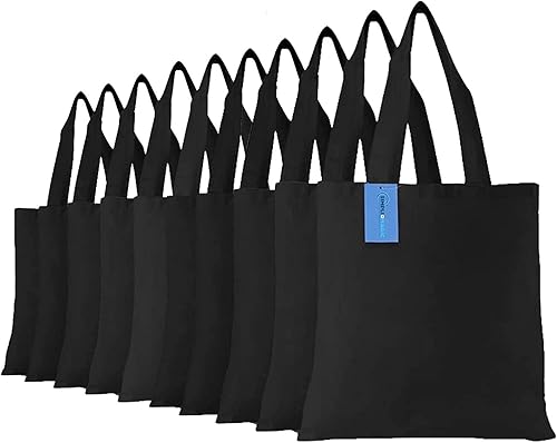 Simpli-Magic Bolsas de lona para manualidades compras comestibles libros playa bolsa de pañales y mucho más 13 x 15 pulgadas negro 12 unidades