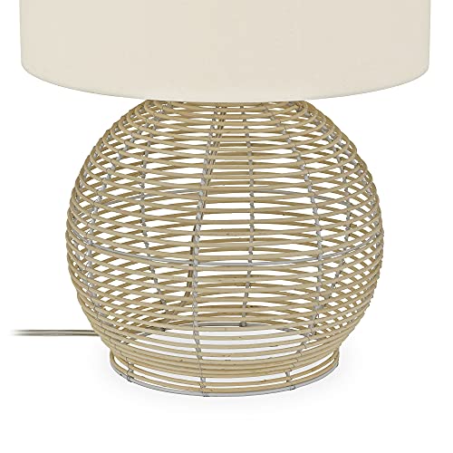 Henn&Hart 21'' Coastal 1-Light Table Lamp with White Fabric Drum Shade for Living Room, Bedroom, or Office, Rattan - Image 10