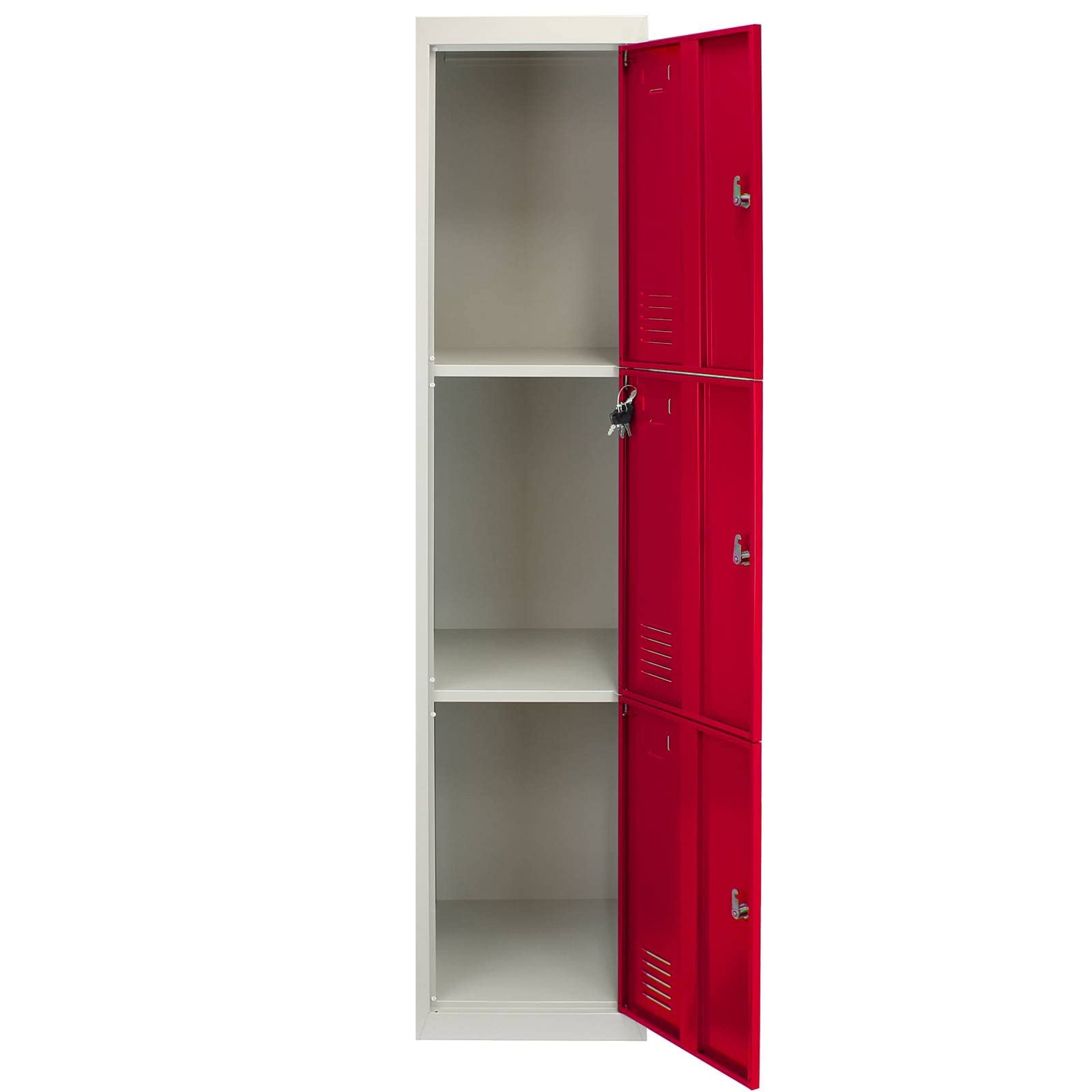 Monster Shop - Armadietto da Montare con 3 Porte Con Chiusura a Chiave in Acciaio 45cm x 38cm x 180cm per Scuole Palestre e Spogliatoi - Rosso