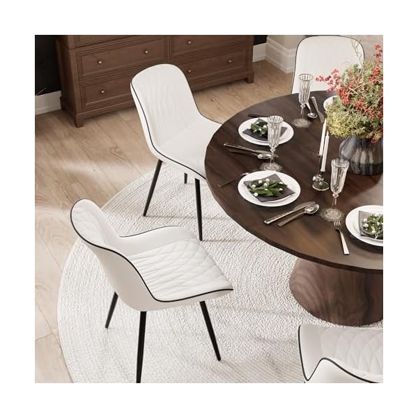 Younike white dining chairs set of 2 with high backs mid century modern kitchen dining room chair faux leather upholstered comfortable large padded accent side chair metal legs sillas de comedor  urban country home decor