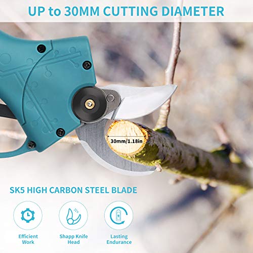 Electric Pruning Shears Cordless Rechargeable Power Pruner, 30mm (1.18 Inch) Adjustable Cutting Diameter Electric Branch Scissors, Pruning Shears for Gardening with 2 Pack Lithium Batteries (Electric Pruning Shears) - Image 3