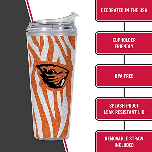 Image of Rico Industries NCAA Glitter 24oz Acrylic Glitter Tumbler with Hinged Lid, Officially Licensed Double Wall Tumbler with Straw