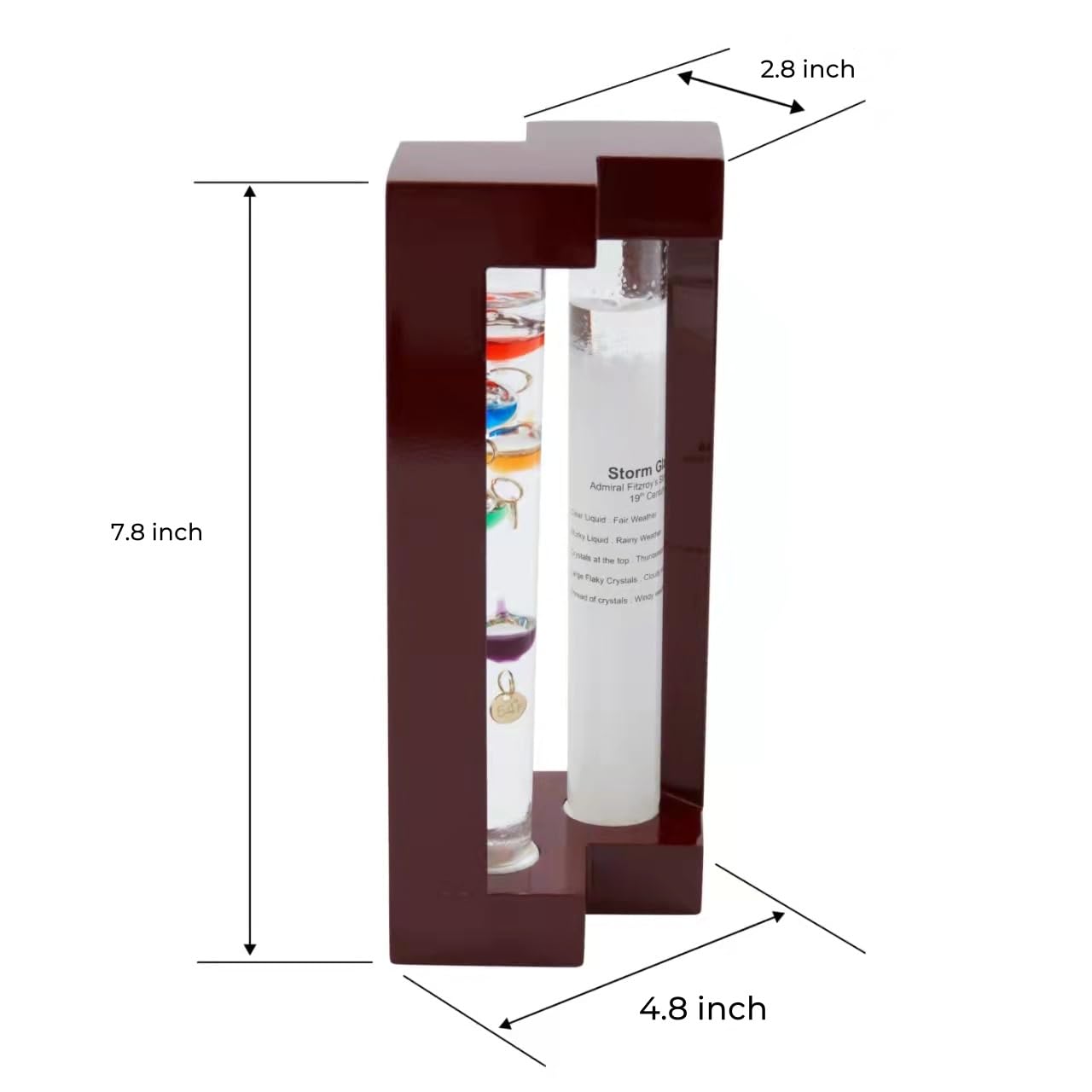 Weather Station with Glass Galileo Thermometer with 5 Multi Colored Balls from 64ºF to 80ºF Fitzroy Storm Glass Gift for Family or Friends Present Home, Office Indoor Décor (7.8" x 4.8")
