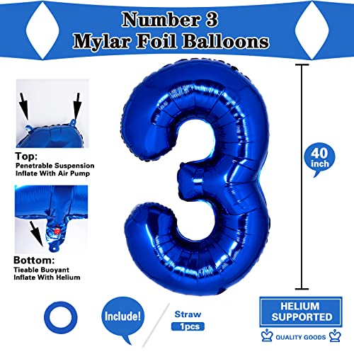 Huge 40 Inch Navy Blue Number 3 Balloon Blue 3Rd Birthday Party Supplies Decors For Kids Boys Girl 3 Balloon 3 Years Old Balloon Anniversary Party Decors Digital Balloon Decor Theme Party Photo Shoot #TOP2