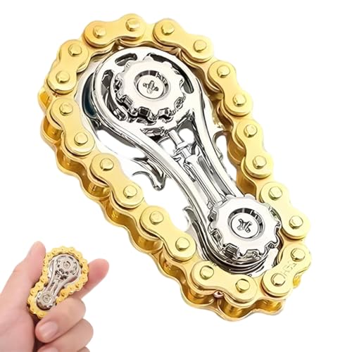 GNALIA 1 Pièce Hand Spinners Chaîne Métal Jouet Rotation Jeu Flippy Fidget Design 2 Engrenages Soulagement Stress 6Cm X 3.5Cm X 1.1Cm Or