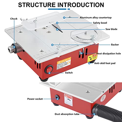 Mini Table Saw Small Precision Hobby Table Saw, 1/2" Adjustable Cut Depth, W/Chuck, Sanding Disc, 96W Adjustable Speed Power Supply, For Pcb/Wood/Plastic Cutting #TOP6