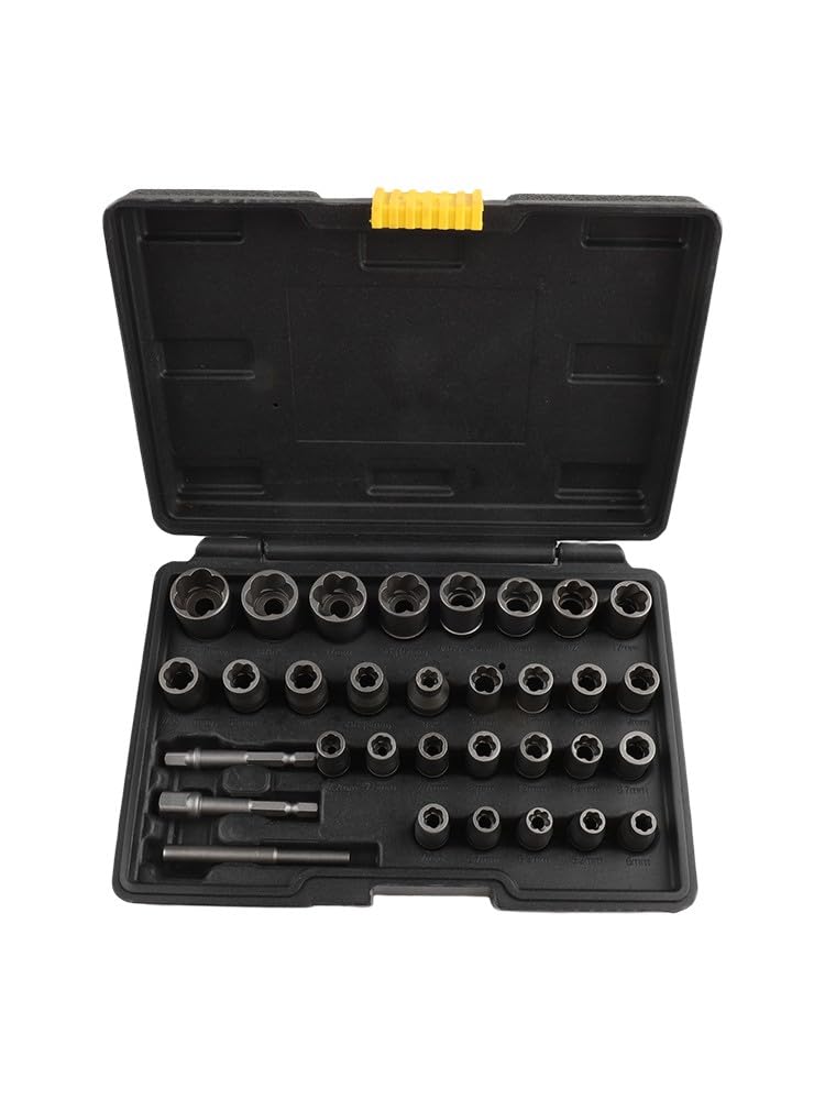 Kit extracteur de boulons - Extracteur de boulons - Extracteur de vis dénudé - Pour boulons rouillés endommagés - 32 pièces avec adaptateurs