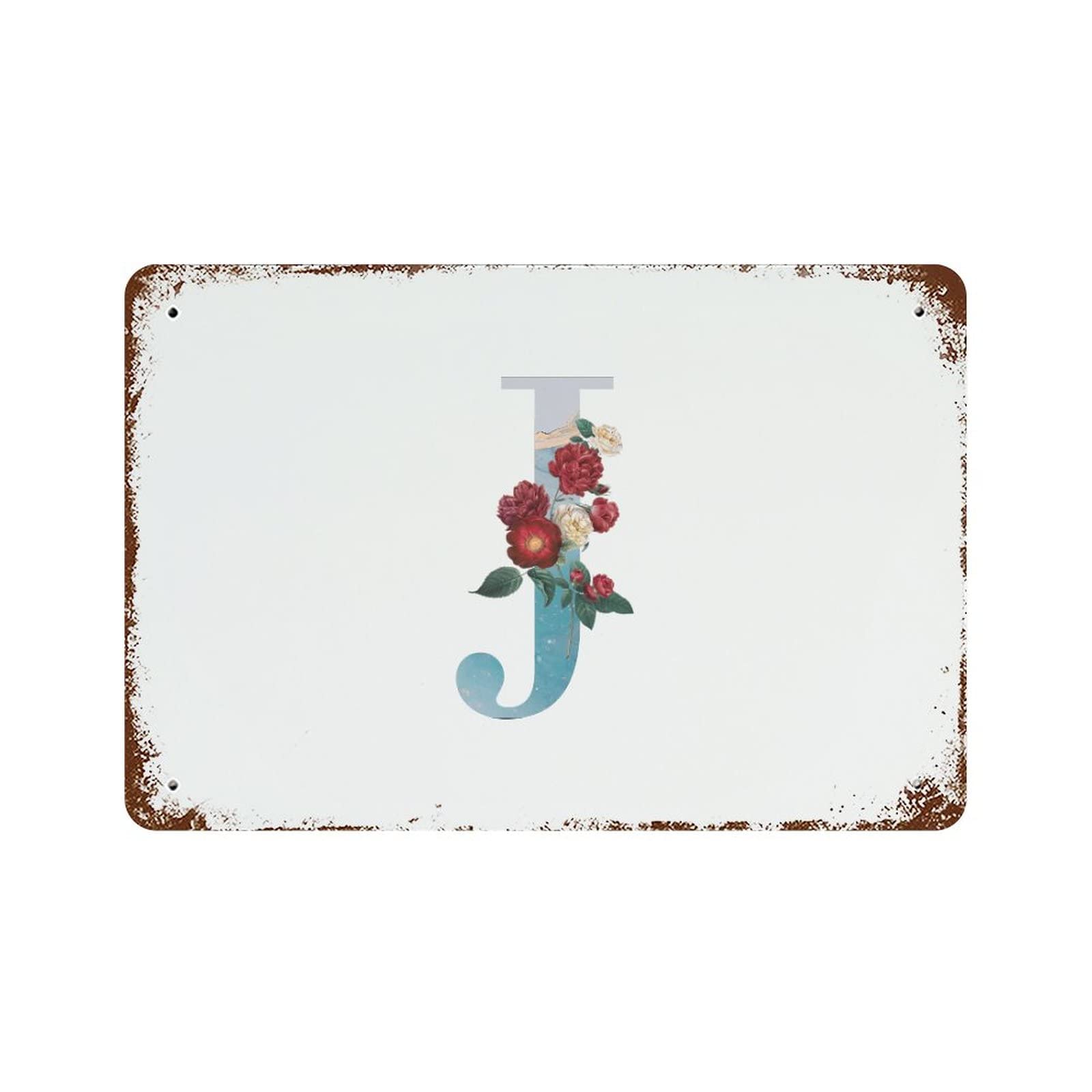 Lettrage floral monogramme J à l'encre bleue rétro pour décoration de jardin vintage 30x45