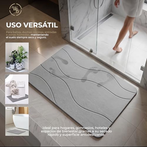 Miniatura 7 de Wb Alfombra Diatomita Baño Fast Dry 60x40 Secado Rápido, Antideslizante Y Antibacteriana Alfombrilla Piedra Super Absorbente Alfombrilla Diatomita - Stone Bath Mat - Color Gris