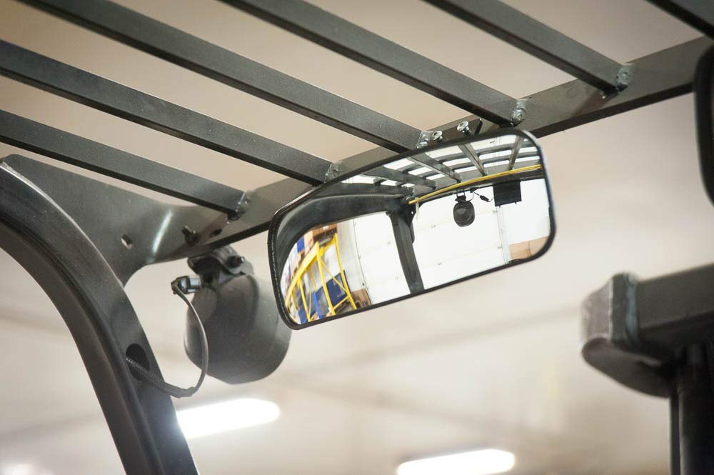 Deluxe Rear View Mirror for Forklifts, Fits 1 1/8" - 2 11/16" Roll Cage, Cat, Mitsubishi