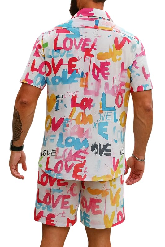 Image of Men's Printed Co-Ord Set | Plus Size Casual Shirt & Shorts Set | Nightwear Pajama Suit, Loungewear, Beachwear & Vacation Outfit Design No Shirt-Short Set10-Parent