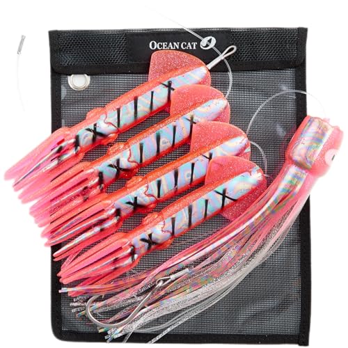 OCEAN CAT Saltwater Trolling Lures Teaser for Saltwater Fishing Rigged with Hook 7/0 for Wahoo Tuna Mahi Dolphin Sailfish Marlin and More