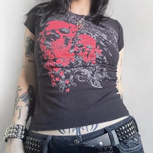 Women Y2K Graphic T-Shirts Summer Short Sleeve Punk Gothic Tee Tops Vintage 90s Aesthetic Emo Clothes Streetwear4