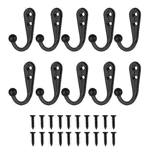 GLADFRESIT 10 Pieces Coat Hooks - Black Single Prong Metal Wall Mounted Hooks - Robe Hooks Hanger