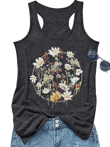 Vintage Mandala Graphic Tank Tops for Women Summer Beach Graphic Loose Tanks Vest Vacation Racerback Tank Cami (US, Alpha, Small, Regular, Regular, Dark grey1)