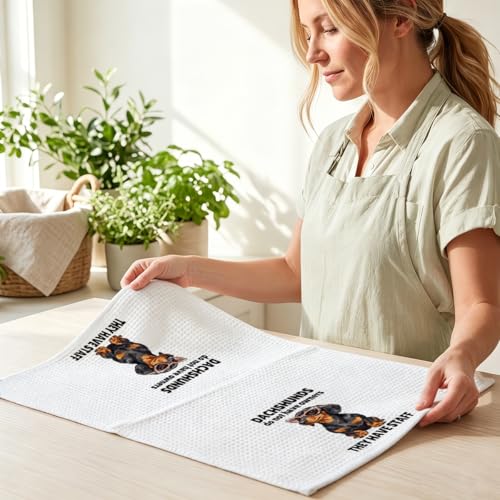 Image of Hanamiya Na Funny Dachshund Kitchen Towels 24x14 Inch, Dachshund Gifts Reusable Dish Towels for Kitchen Bathroom Decor, Waffle Weave Absorbent Tea Towel, Cute Weiner Dog Gifts for Women Mom Friend