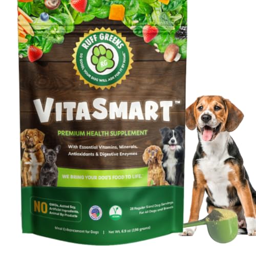 Dog Food Topper for Dogs VitaSmart Powder with 25 Vitamins & Minerals 15 Probiotics & 20 Digestive Enzymes Gut Immune Skin & Mobility Support All Breeds & Ages Ruff Greens 6.9oz
