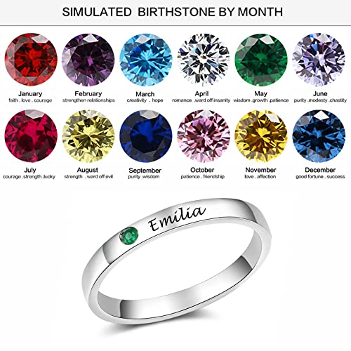 Wsx 10K Real Gold Name Birthstone Ring With Simulated Diamond For Women Engraved Initial Rings For Her Girls Mother Sister #TOP5
