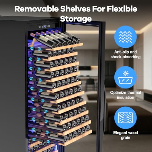 Image of 24 inch Wine Cooler Refrigerator Black, 24 Inch Wide Large Capacity Freestanding /Built in Wine Fridge for 154 Bottles with Safety Lock, Professional Wine Cellar with Glass Door