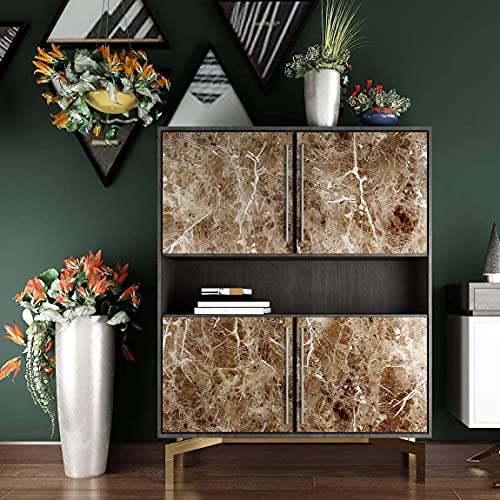 Image of FOKRIM Brown Marble Wallpaper (200x60CM)(Brown) Self Adhesive Wall Stickers Oil-Proof Waterproof Peel & Stick Contact Wallpaper for Kitchen Living Room Office Table Home Decore