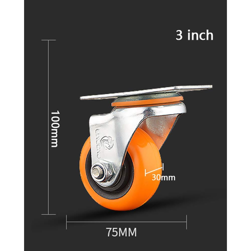 Ruote girevoli, 4 Ruote per carichi Pesanti silenziose Pu 3 '' / 4 Pollici 360 kg industriali universali girevoli a Piastra Fissa con Freno Ruote del Carrello Niture Doppio Cuscinetto / 3 po