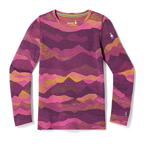 Smartwool Kid's Classic Thermal Merino Base Layer Crew for Boys and Girls Purple IRIS MTN Scape Small