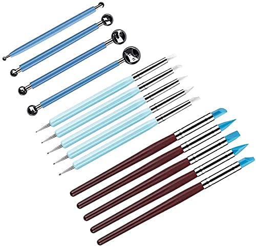 E - Buddies 14 Pcs Clay Sculpting Tools Set with 10 Pcs Modeling Clay Rubber Brushes Silicone Sculpting and 4 Pcs Polymer Clay Balls Tools Double Ended Dotting Tool Kit