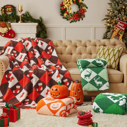 Image of CYMULA Christmas Knit Throw Blanket - Super Soft Cozy Fuzzy Blankets for Couch, Sofa & Bed, Holiday Throw Blanket,60 inchx80 inch