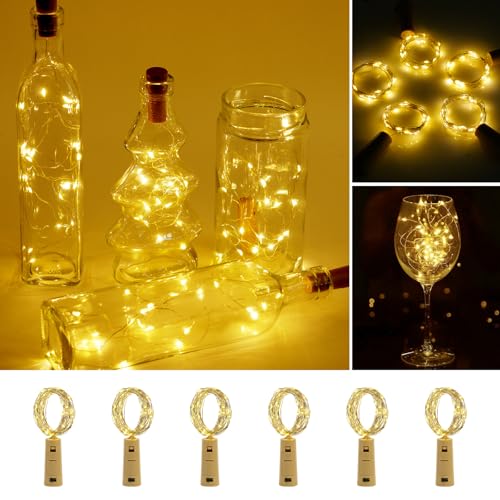Vicloon Luces para Botellas - 6 Piezas 20 LEDs 2M Alambre de Cobre - Guirnaldas Luz Pilas para Botellas de Vino y Cristal - Decoración Mesa Navidad Boda DIY
