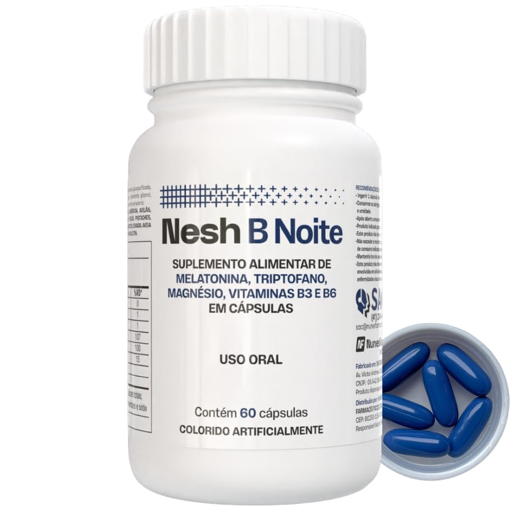 Nesh B Noite - Melatonina, Triptofano, Magnésio, Vitaminas B3 e B6