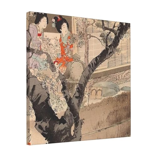 絵画 フレーム装飾画 水野年方 茶の湯日々草 初座迎ひの図 キャンバスアート アートパネル 壁画 壁掛け 絵 モダンアート 版画 壁飾り 世界の名画 ポスター 40x40cm