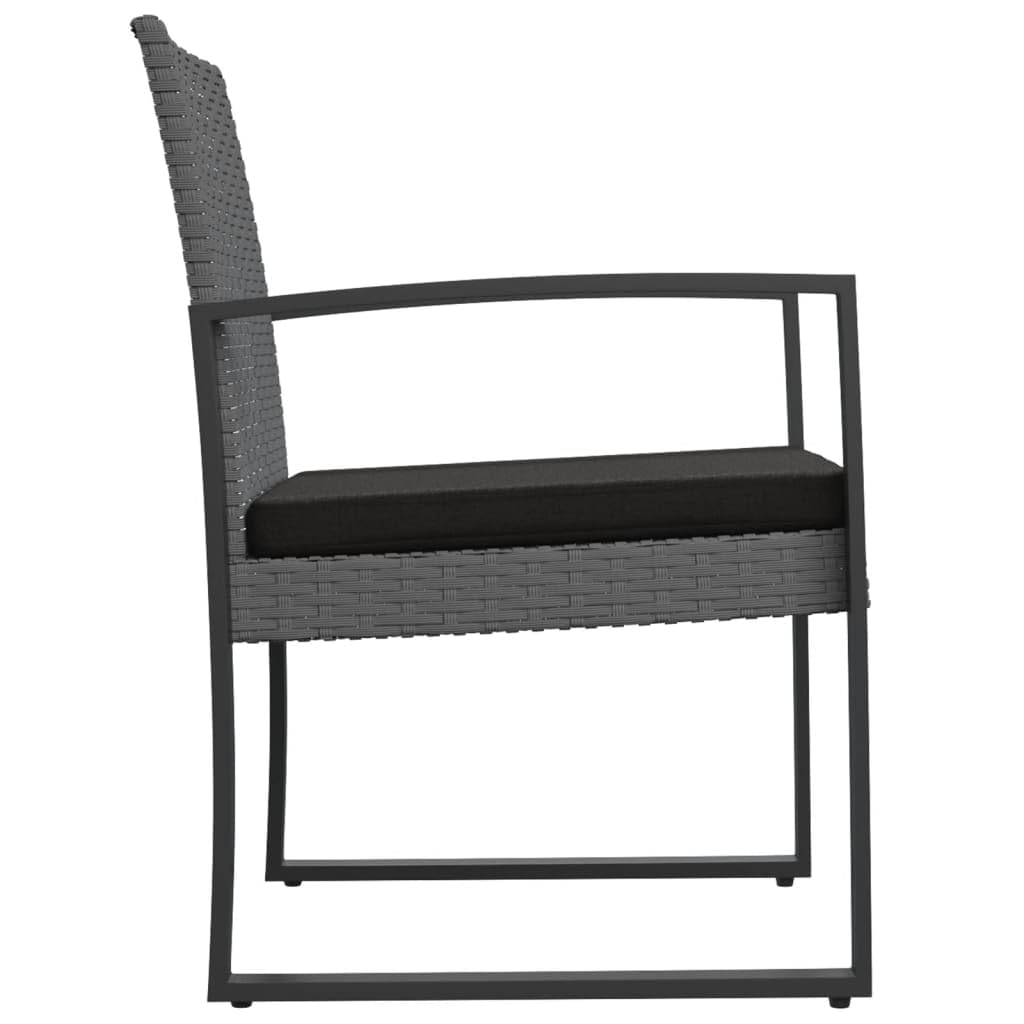 2er Gartensessel PP-Rattan anthrazit 54,5x57x77,5 cm Stahlrahmen Schwarze Sitzkissen Terrassenstühle Balkon Garten