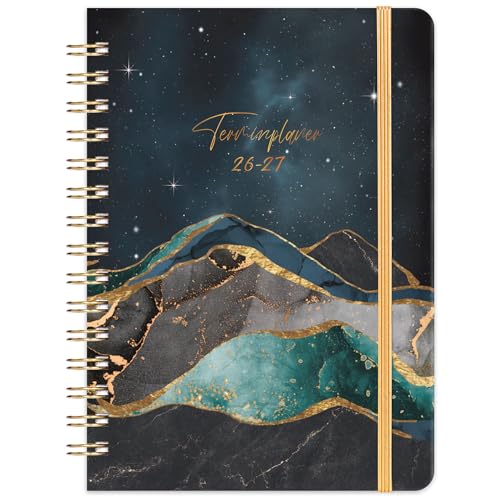 Kalender 2026 2027 - A5 Terminplaner 2026-2027, Aug 2026 - Juli 2027, Wochenplaner mit Einstecktasche, Gummiband, Kalender 2026-2027 Buchkalender, 21.3 x 14.7cm, Sternenhimmel und Berge