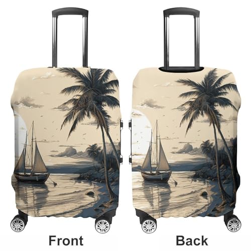 Palm Trees Fishing Boat Luggage Cover Tsa Approved Suitcase Covers for Luggage Elastic Washable Suit Case Covers Anti-Scratch Travel Luggages Sleeve Suitcase Protector Fits 19-30 Inch Case(L)3