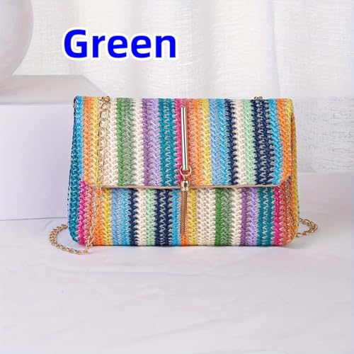 Straw Crossbody Bags for Women Trendy Fashion Tassel Decorated Summer Beach Casual Striped Pattern Flap Shoulder Bag3