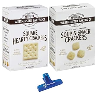Westminster Bakers Company, Square Hearty Crackers and Soup & Snack Crackers, 6-8 Ounce Box Pack of 4 - with Make Your Day Bag Clip