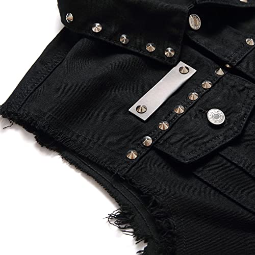 Image of Denim Vest Men Lapel Sleeveless Slim Fit Retro Ripped Casual Jean Vest for Men's