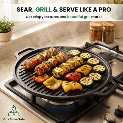Image of Esspy Cast Iron 2-in-1 Dosa Tawa & Grill (30cm) | Double-Sided Tawa /Pan for Roti, Dosa, Chapati, Fish & Steak | Naturally Nonstick, Gas & Induction Cookware | Reversible Cooking