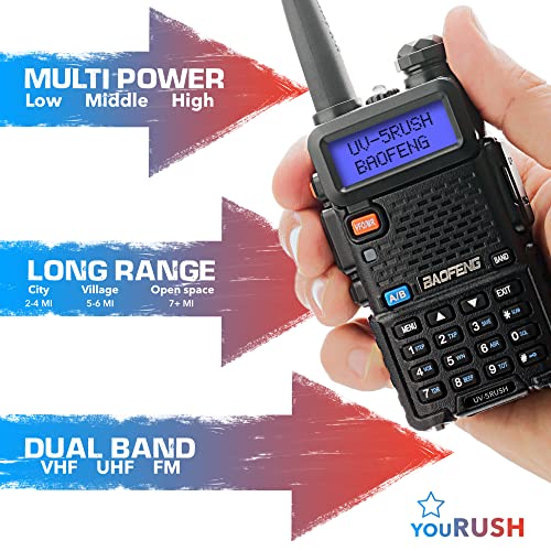 Yourush Portable Ham Radio 2 Pack Baofeng Uv-5R 8W Dual Band Two Way Radio With Extended Battery Bl-5L 3800 Mah With Lanyard & Usb Programming Cable & Usb Charger Cables, Chirp Support, Usa Warranty #TOP7