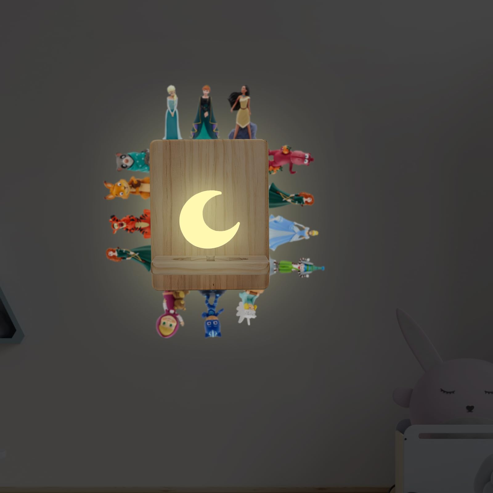 Tonie Box Étagère magnétique avec éclairage | Wooden Tonie Figurines Étagère pour 15 à 20 figurines Tonie | Rangement dans la chambre d'enfant pour filles et garçons