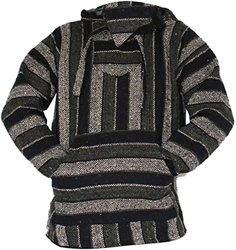 Mexican Baja Hoodie Sweater Jerga Surfing Beach Bohemiam Hippie Pullover Olive XX-Large